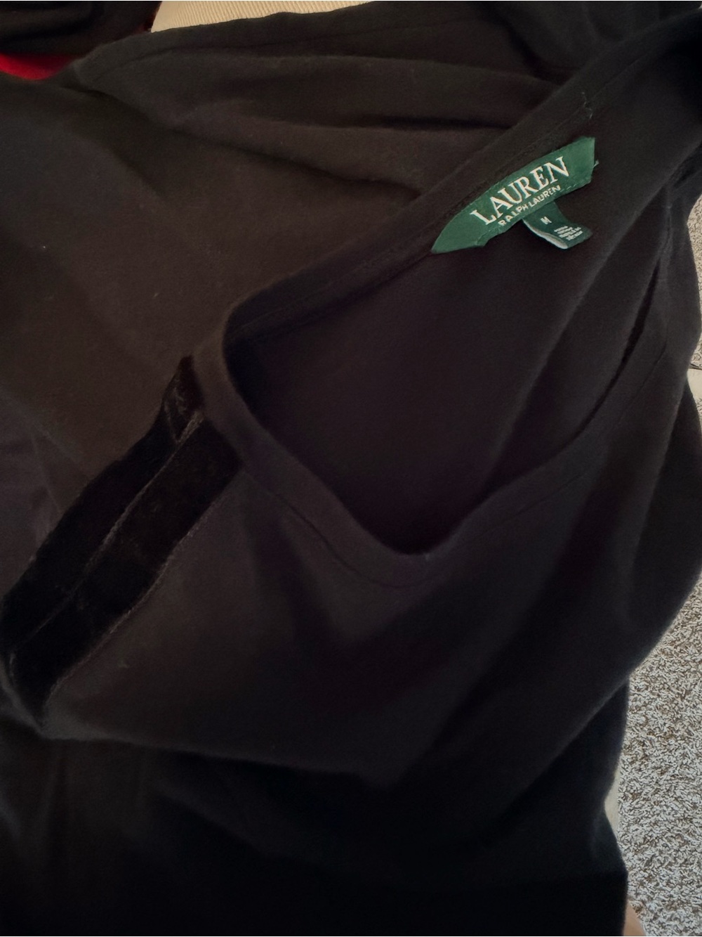 Lauren Ralph Lauren Black Long Sleeve Tee with Velvet Details - Picture 5 of 5